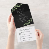 Greenery Rustic Simple Elegant Wedding All In One Uitnodiging (Afscheurbaar)