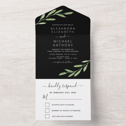 Greenery Rustic Simple Elegant Wedding All In One Uitnodiging (Binnen)