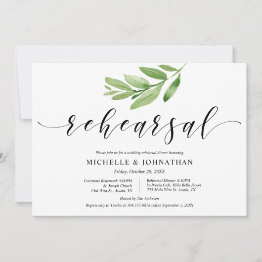 Greenery Rustic Wedding Rehearsal and Dinner Kaart (Voorkant)