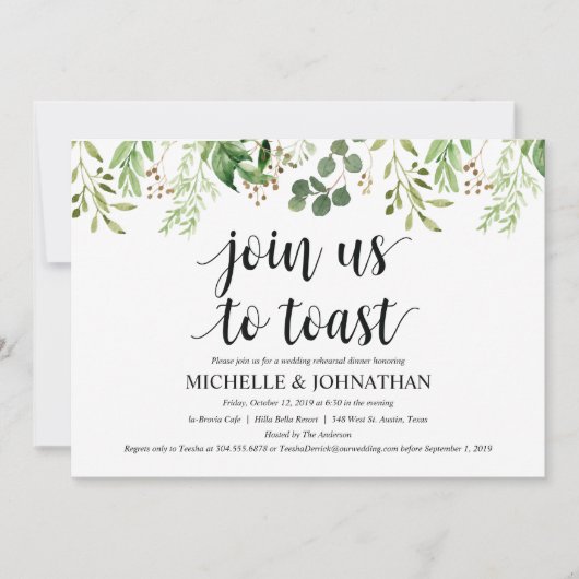 Greenery Rustic Wedding Rehearsal Dinner Invites Kaart (Voorkant)