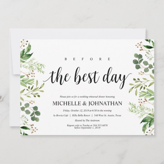Greenery Rustic Wedding Rehearsal Dinner Invites Kaart (Voorkant)