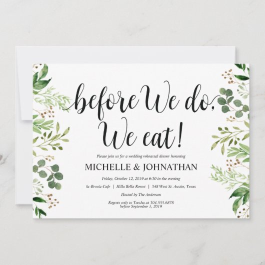 Greenery Rustic Wedding Rehearsal Dinner Invites Kaart (Voorkant)