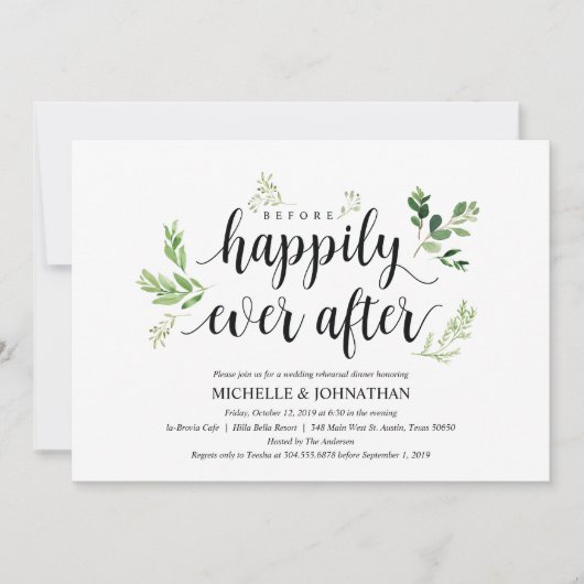 Greenery rustic Wedding Rehearsal Dinner Invites Kaart (Voorkant)