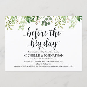 Greenery Rustic Wedding Rehearsal Dinner Invites Kaart