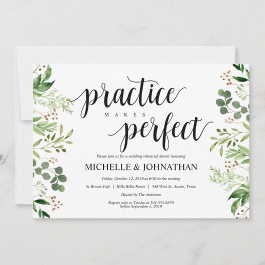Greenery Rustic Wedding Rehearsal Dinner Invites Kaart (Voorkant)