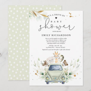 Greenery Safari Animals rijden op Baby shower Kaart