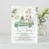 Greenery Safari Animals Twins Boy Girl Baby shower Kaart (Staand voorkant)