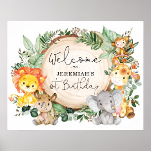 Greenery Safari Animals Wild Op een dag Welkom Poster