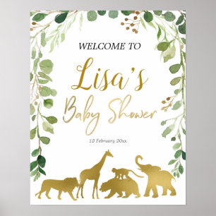 Greenery Safari Baby shower welkom bord Poster