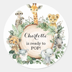 Greenery Safari Oerwoud Wilde Dieren Baby shower Ronde Sticker