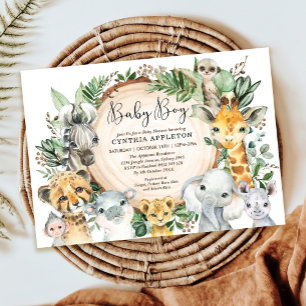 Greenery Safari Wilde Dieren Baby Boy Shower Kaart