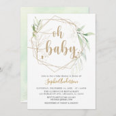 Greenery Sage en Gold Oh Baby Baby shower Kaart (Voorkant / Achterkant)