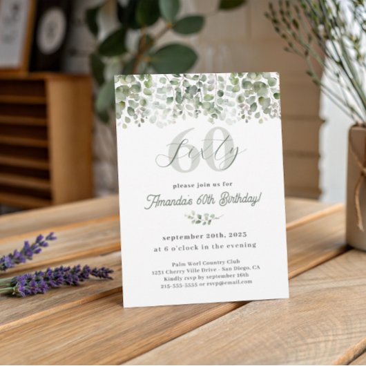 Greenery Sage Green 60e verjaardag uitnodiging