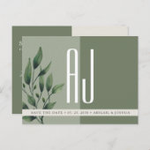 Greenery Sage Green Wedding Save the Date Aankondigingskaart (Voorkant / Achterkant)
