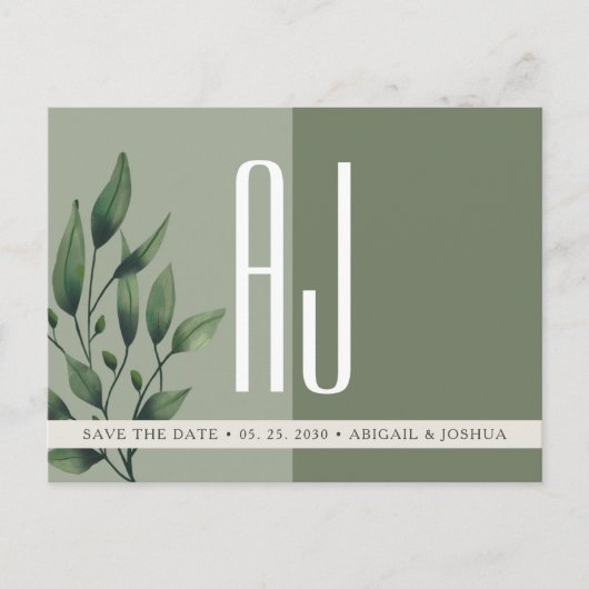 Greenery Sage Green Wedding Save the Date Aankondigingskaart (Voorkant)