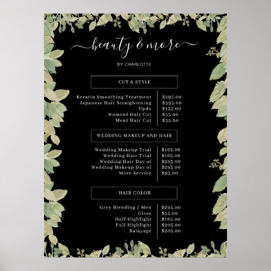 Greenery Salon Price List Poster (Voorkant)