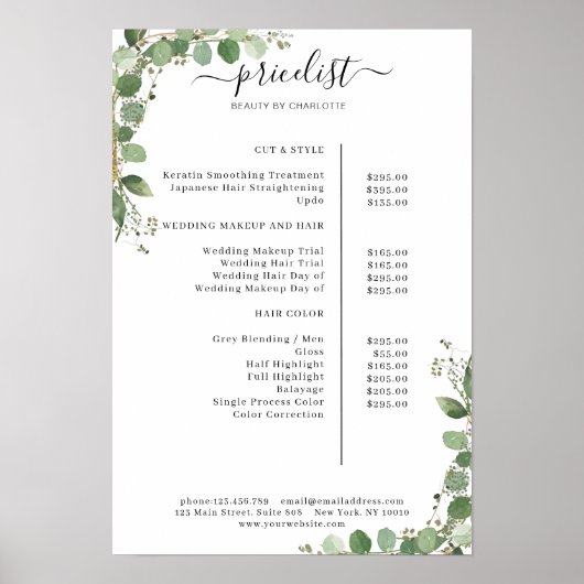 Greenery Salon Price List Poster (Voorkant)