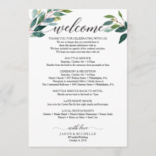 Greenery Script Wedding Itinerary Wedding Welcome Programma