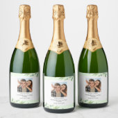 Greenery Script Wedding Wine Label Sparkling Wijnetiket (Flessen)