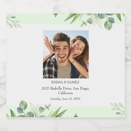 Greenery Script Wedding Wine Label Sparkling Wijnetiket (Enkel label)