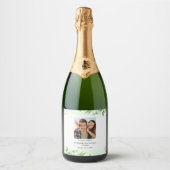 Greenery Script Wedding Wine Label Sparkling Wijnetiket (Voorkant)