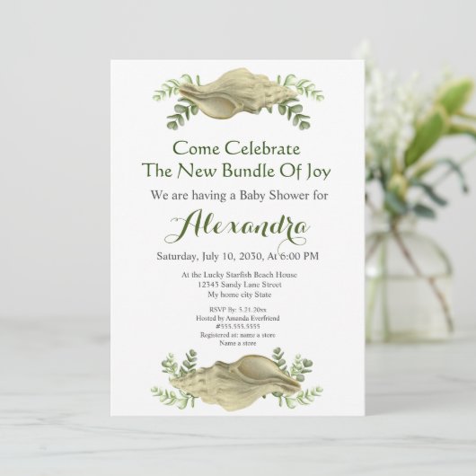 Greenery Seashell Cream Shells Baby shower (Staand voorkant)