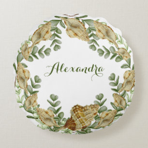 Greenery Seashell Nautical Cream Shells Rond Kussen