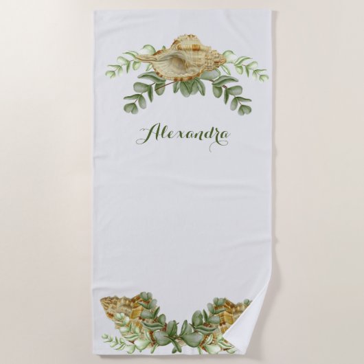 Greenery Seashell Nautical Cream Shells Strandlaken (Voorkant)