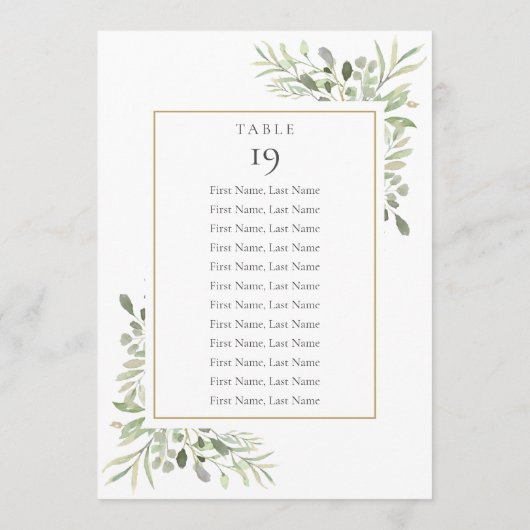 Greenery Seating Chart 2 Sided Table Number Kaart (Achterkant)