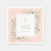 Greenery Silver Baptism Christening Blush Pink Servet (Voorkant)