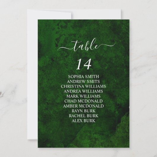 Greenery & Silver Calligraphy Seating Chart Cards Kaart (Voorkant)
