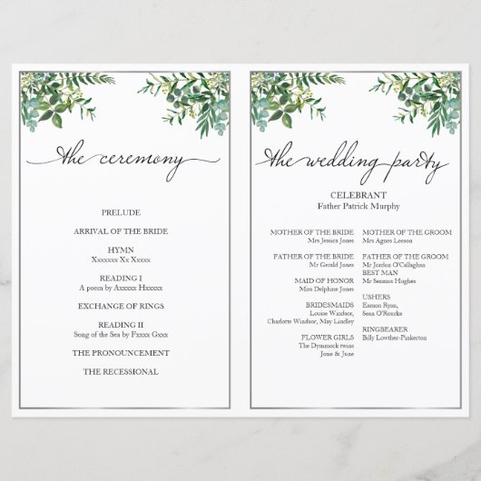 Greenery & Silver trouwprogramma, elegant letterty (Achterkant)