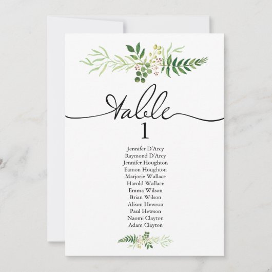 Greenery single bruiloft seating chart, modern fon kaart (Voorkant)