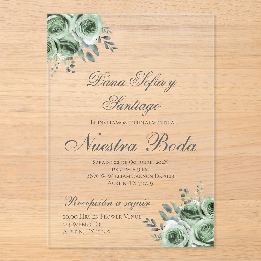 Greenery Spaanse bruiloft acryl uitnodiging Acryl Uitnodigingen (Voorkant)