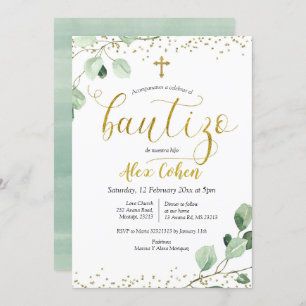 Greenery Spanish Boy Bautizo Invitacion Invitation Kaart