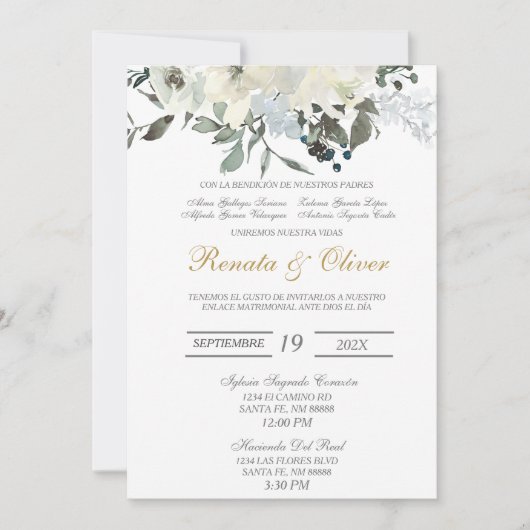 Greenery Spanish Wedding Invitation Kaart (Voorkant)