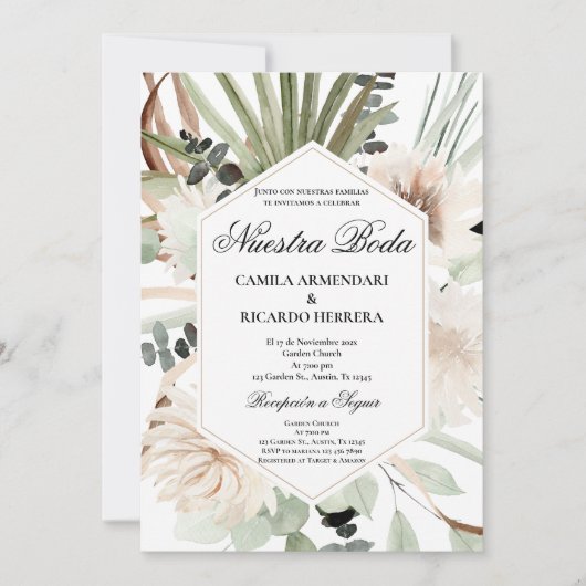 Greenery Spanish Wedding Invitation Kaart (Voorkant)