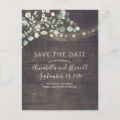 Greenery String Lights Rustic Save the Date Aankondigingskaart (Voorkant)
