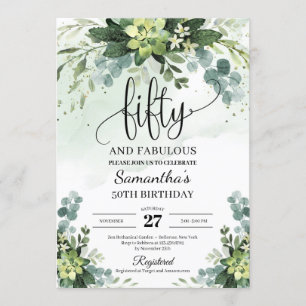 Greenery succulent bloemen verlaat 50e verjaardag kaart