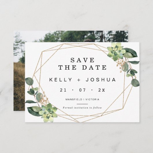 Greenery succulent Wedding Save the Date Kaart (Voorkant / Achterkant)