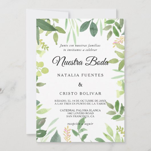 Greenery Summer Destination Spain Wedding Kaart (Voorkant)