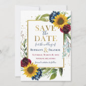 Greenery Sunflower Floral Gold Save the Date Kaart (Voorkant)