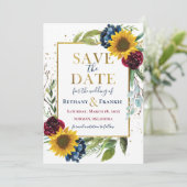 Greenery Sunflower Floral Gold Save the Date Kaart (Staand voorkant)