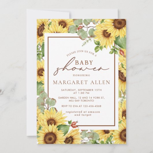 Greenery Sunflower Flowers Baby shower Kaart (Voorkant)