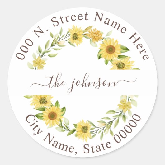 Greenery Sunflower Retourner l'adresse Sticker cla (Devant)