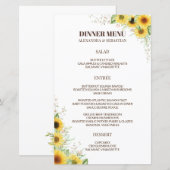 Greenery Sunflower Wedding Dinner Menu (Voorkant / Achterkant)