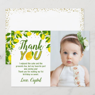 Greenery Sweet Lemon Gold Glitter Birthday Foto Bedankkaart