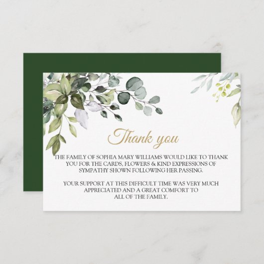 Greenery Sympathie Funeral Dankuwel Bedankkaart (Voorkant / Achterkant)