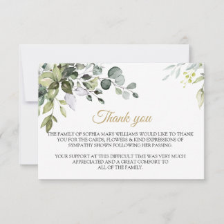 Greenery Sympathy Funeral Merci Note