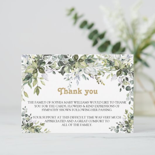 Greenery Sympathy Funeral Merci Note (Debout devant)